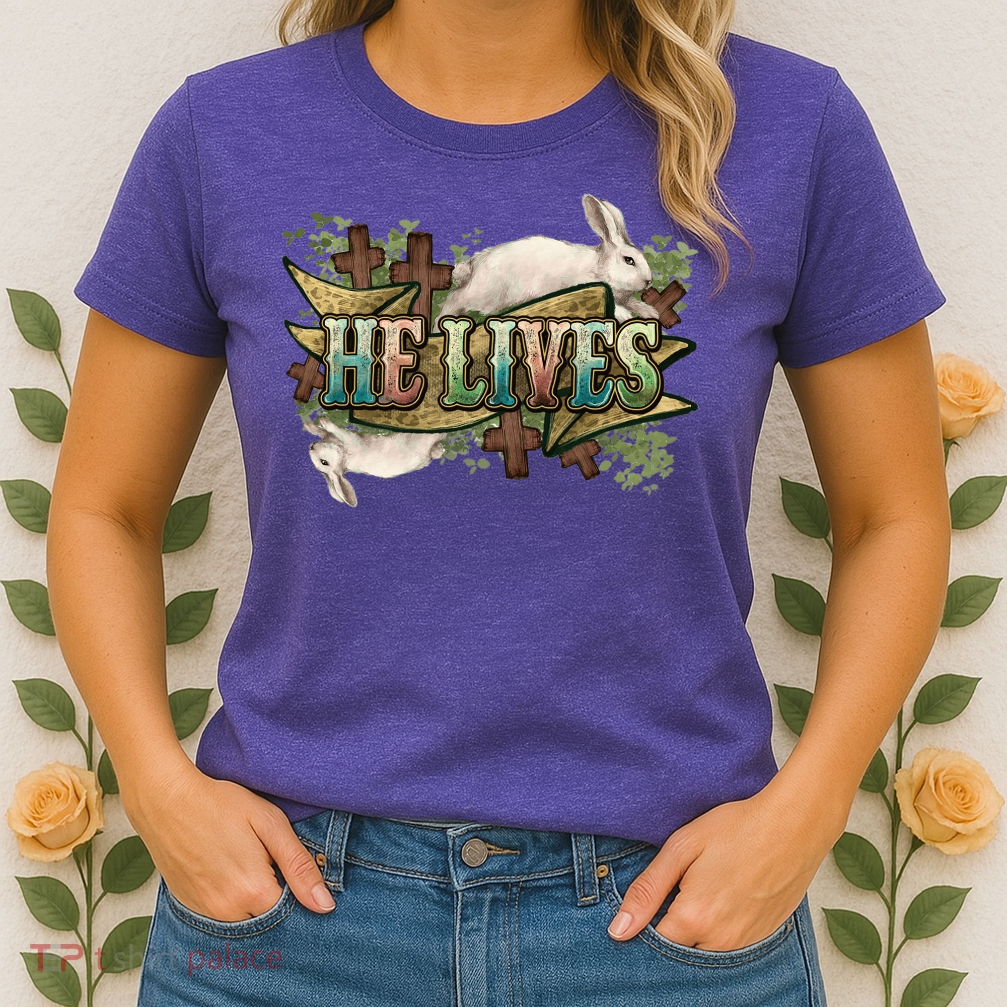 Easter Cross He Is Risen Jesus Christian He Lives Women's T-Shirt