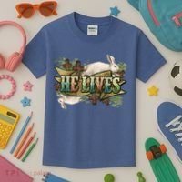 Easter Cross He Is Risen Jesus Christian He Lives Kids T-Shirt thumb 3
