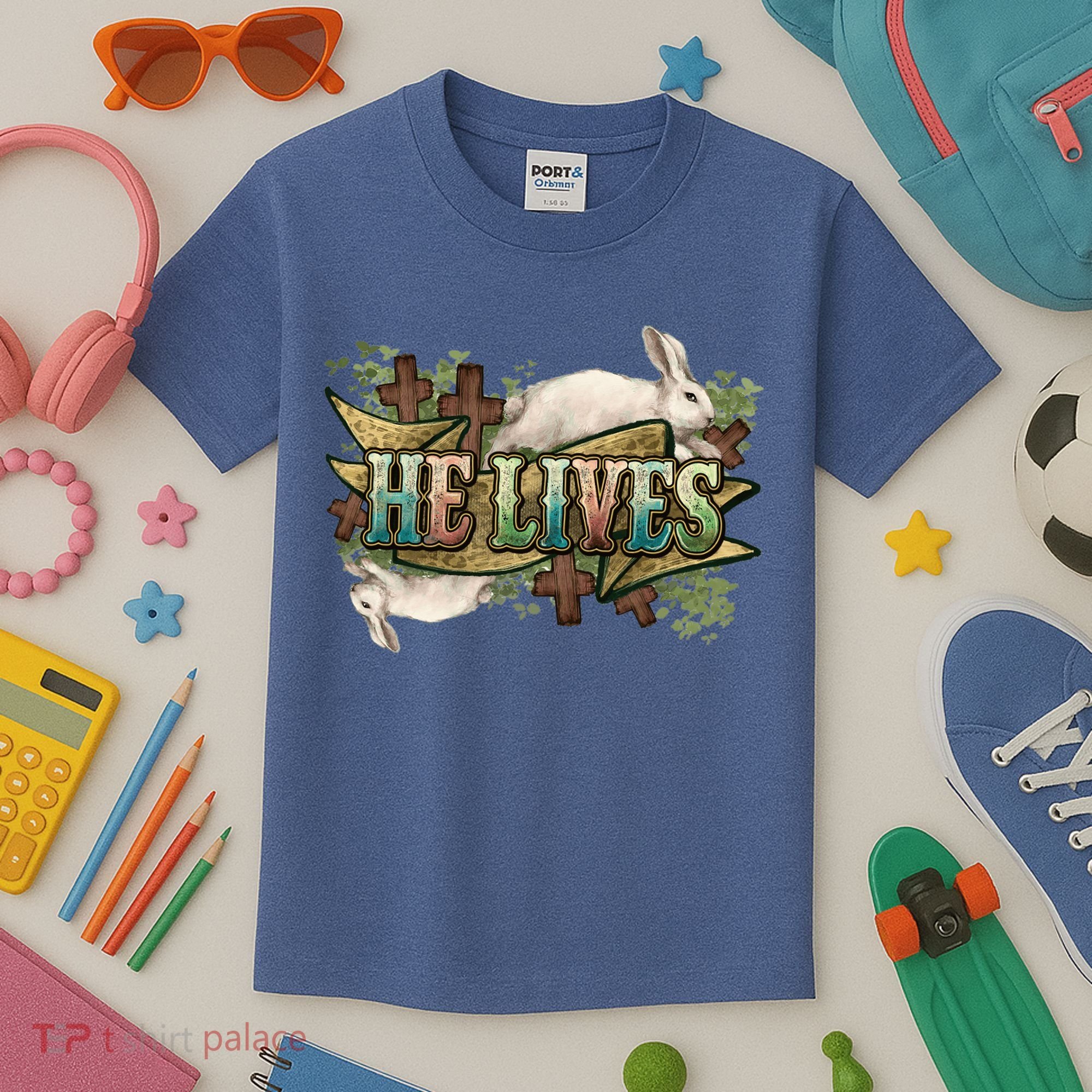 Easter Cross He Is Risen Jesus Christian He Lives Kids T-Shirt