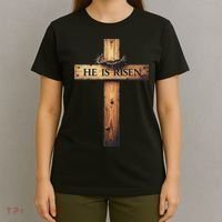 Easter Cross He Is Risen Jesus Christian Women T-Shirt thumb 4