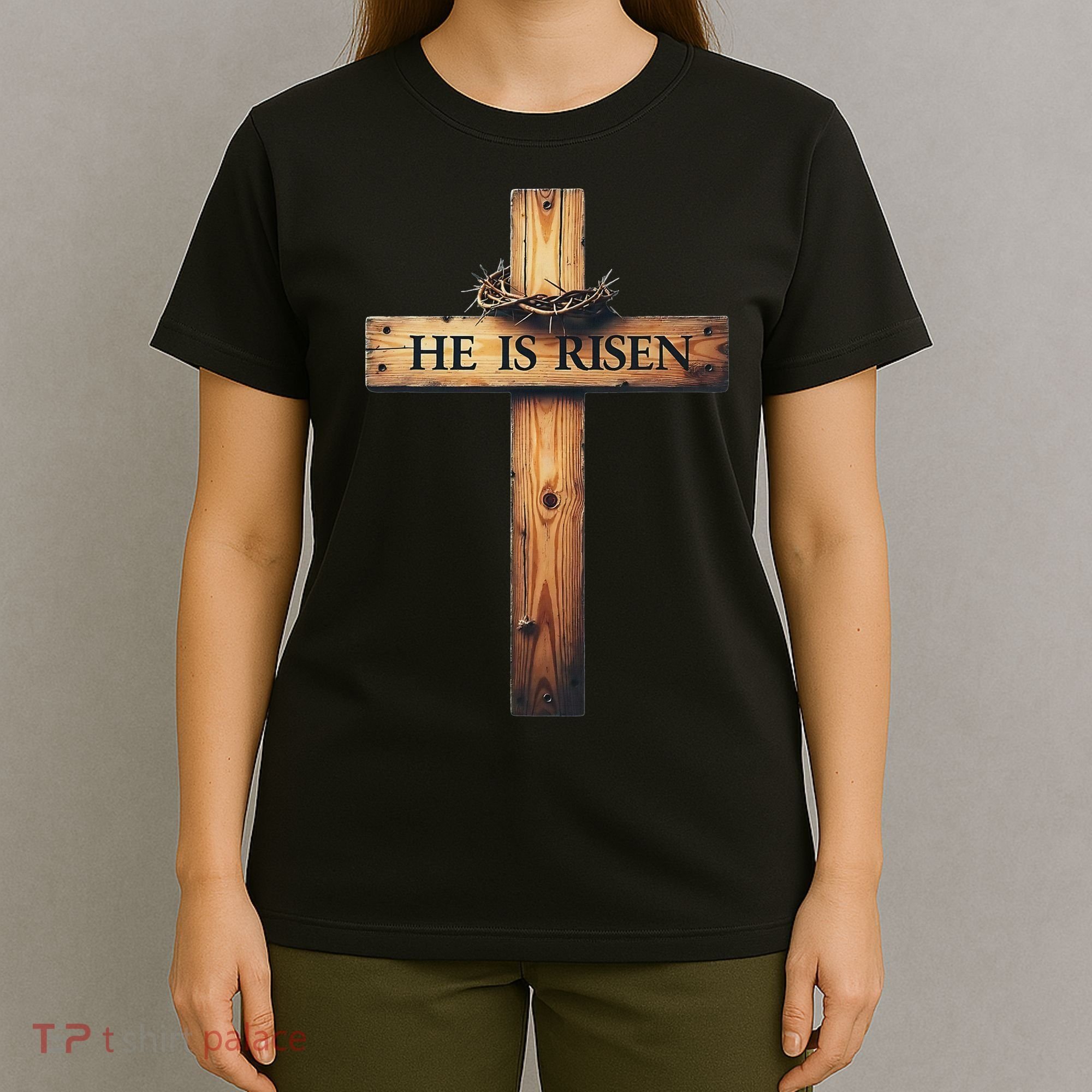 Easter Cross He Is Risen Jesus Christian Women T-Shirt