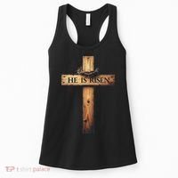 Easter Cross He Is Risen Jesus Christian Women Women's Tank Top thumb 0