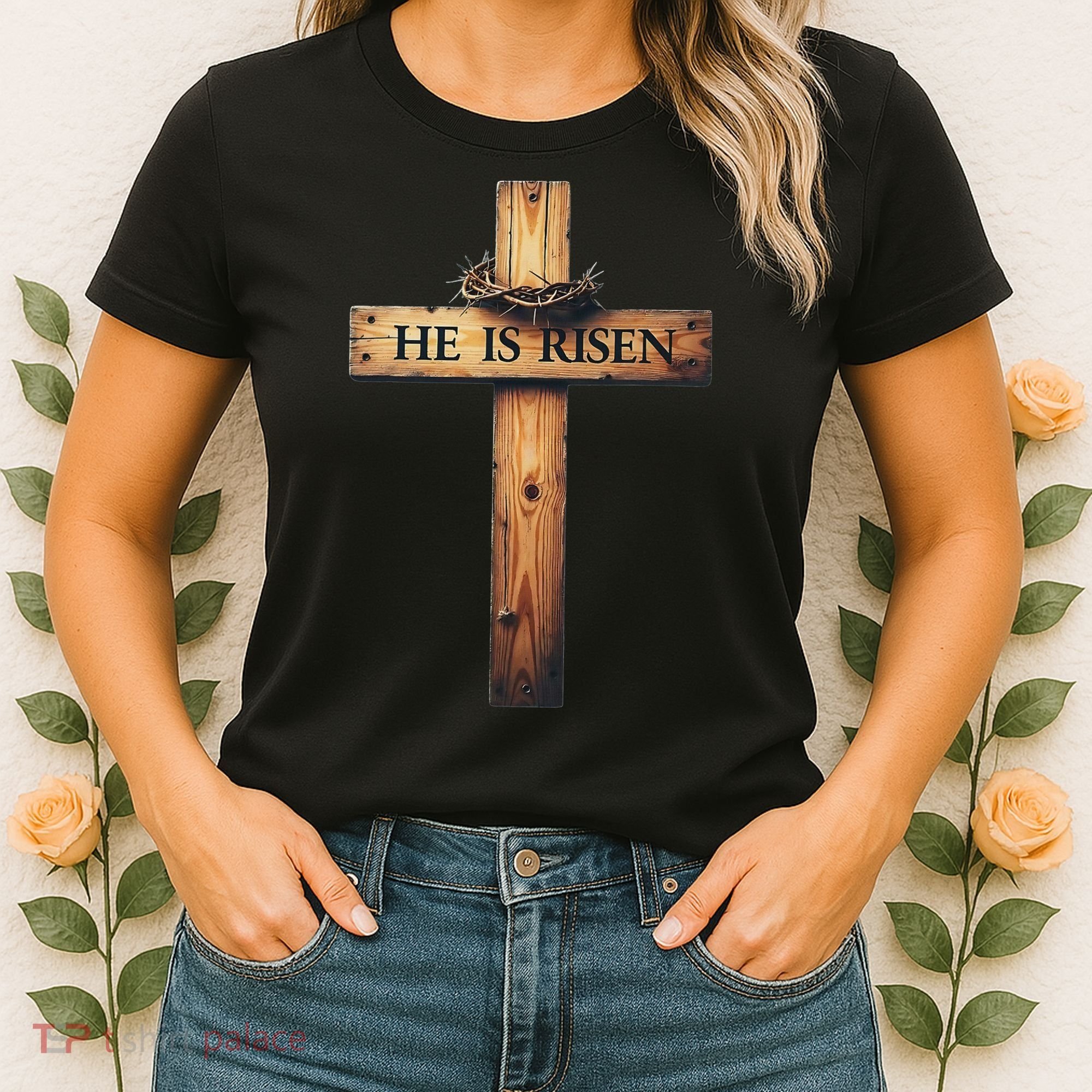 Easter Cross He Is Risen Jesus Christian Women Women's T-Shirt