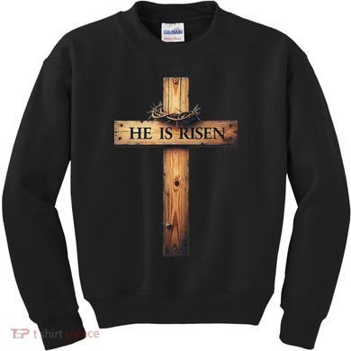 Easter Cross He Is Risen Jesus Christian Women Kids Sweatshirt