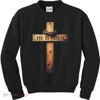 Easter Cross He Is Risen Jesus Christian Women Kids Sweatshirt thumb 0