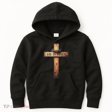 Easter Cross He Is Risen Jesus Christian Women Kids Hoodie
