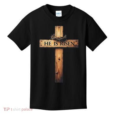 Easter Cross He Is Risen Jesus Christian Women Kids T-Shirt