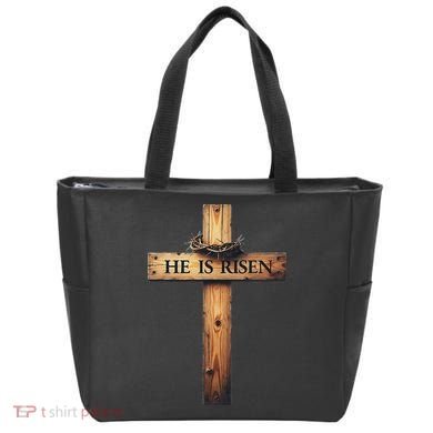 Easter Cross He Is Risen Jesus Christian Women Tote Bag