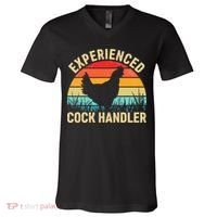 Experienced Cock Handler Chicken Farmer Pun V-Neck T-Shirt thumb 0