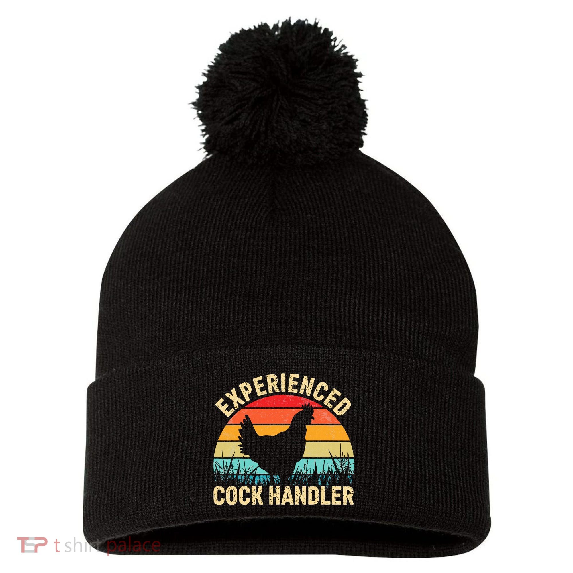 Experienced Cock Handler Chicken Farmer Pun Pom Pom 12in Knit Beanie