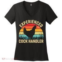 Experienced Cock Handler Chicken Farmer Pun Women's V-Neck T-Shirt thumb 0