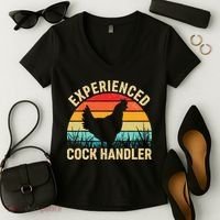 Experienced Cock Handler Chicken Farmer Pun Women's V-Neck T-Shirt thumb 2