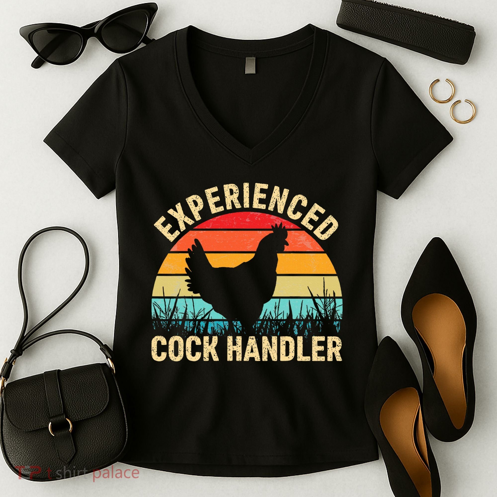 Experienced Cock Handler Chicken Farmer Pun Women's V-Neck T-Shirt