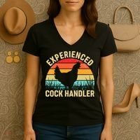 Experienced Cock Handler Chicken Farmer Pun Women's V-Neck T-Shirt thumb 3