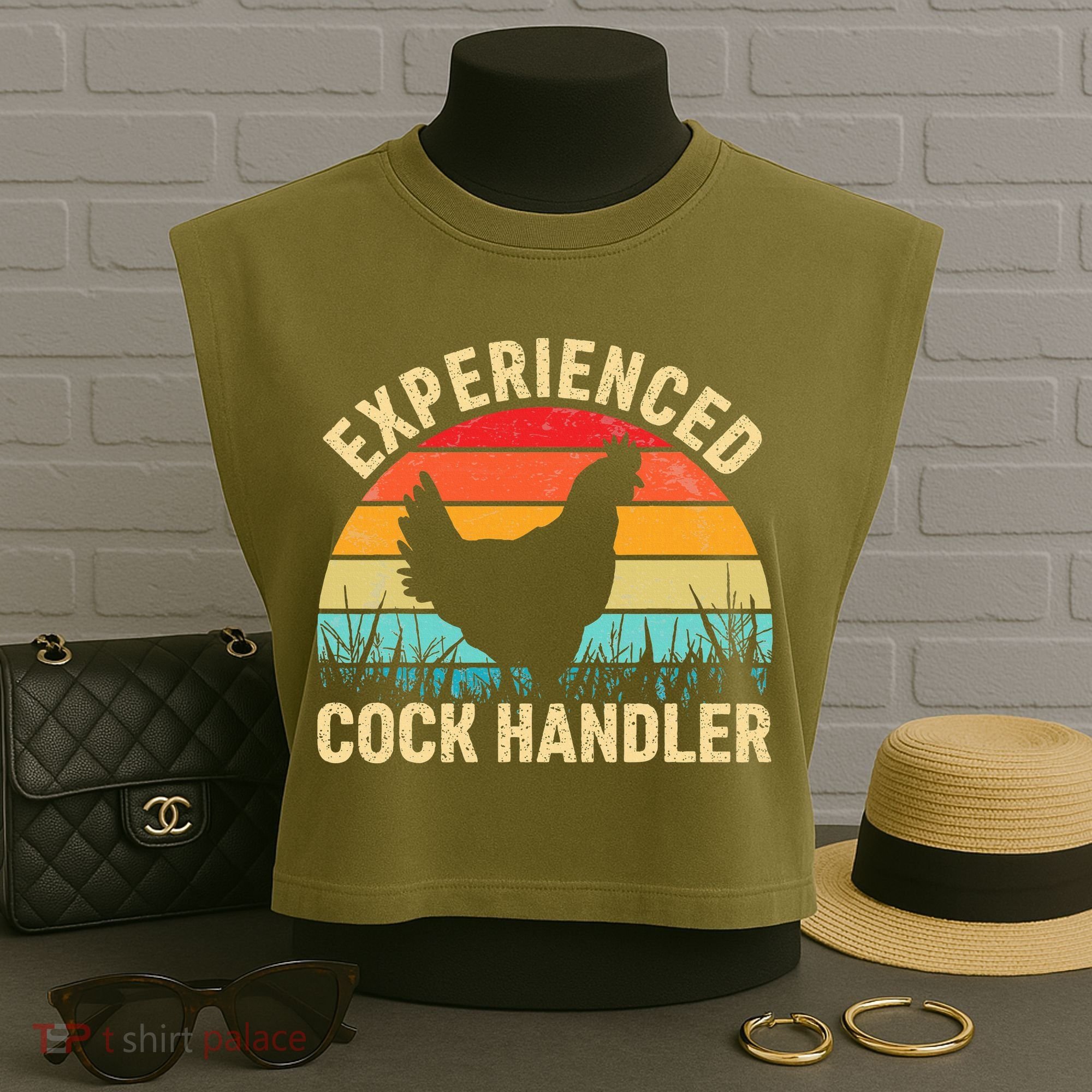 Experienced Cock Handler Chicken Farmer Pun Garment-Dyed Women's Muscle Tee