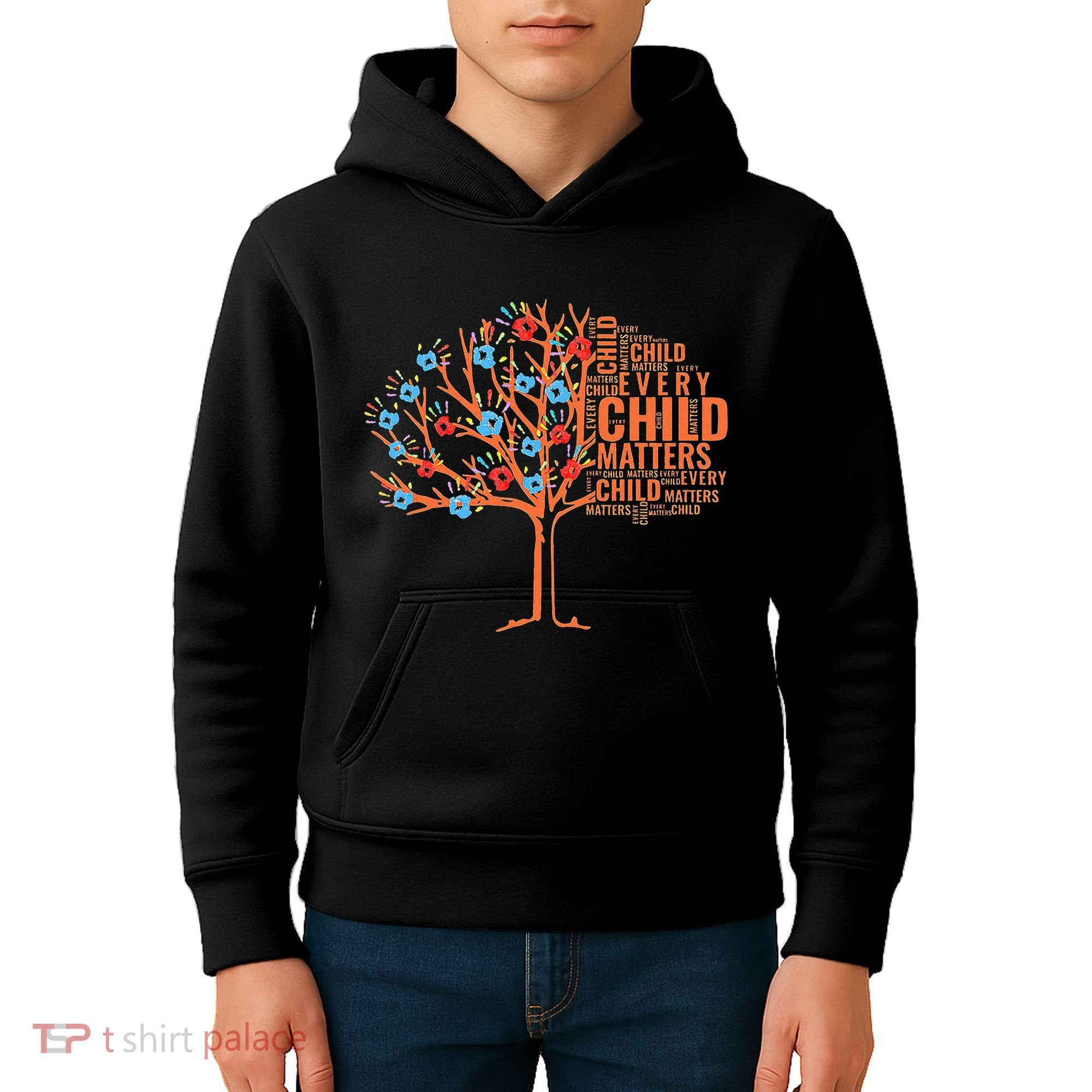Every Child In Matters Tree Orange Day Kids Hoodie