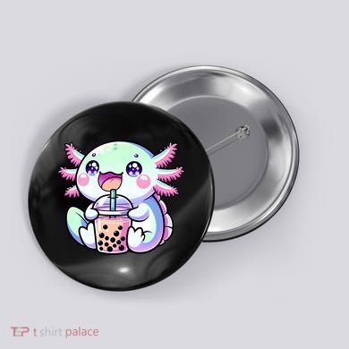 Eleven13Designs Cute Kawaii Axolotl Boba Bubble Tea Blue P.ink Anime Bobalotl Button