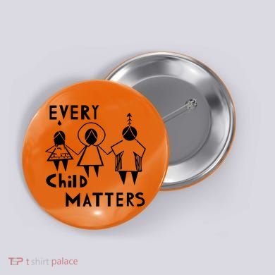 Every Child Matters Black Print Orange Button