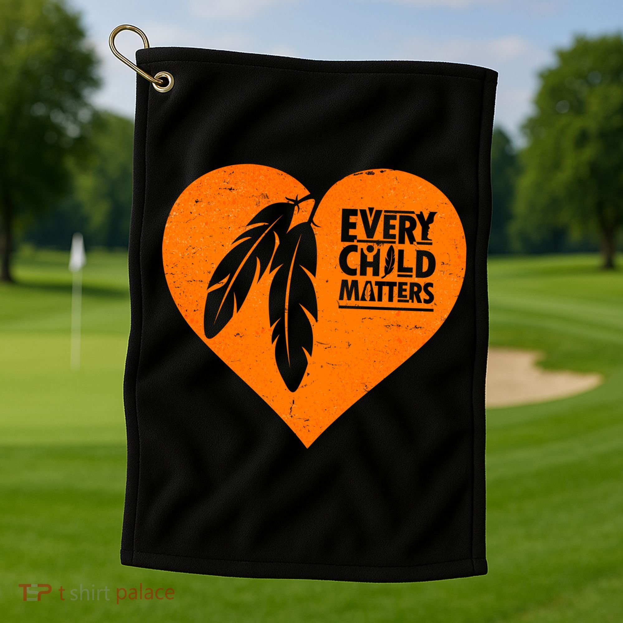 Every Child Matters Native American Feather Heart Golf Towel