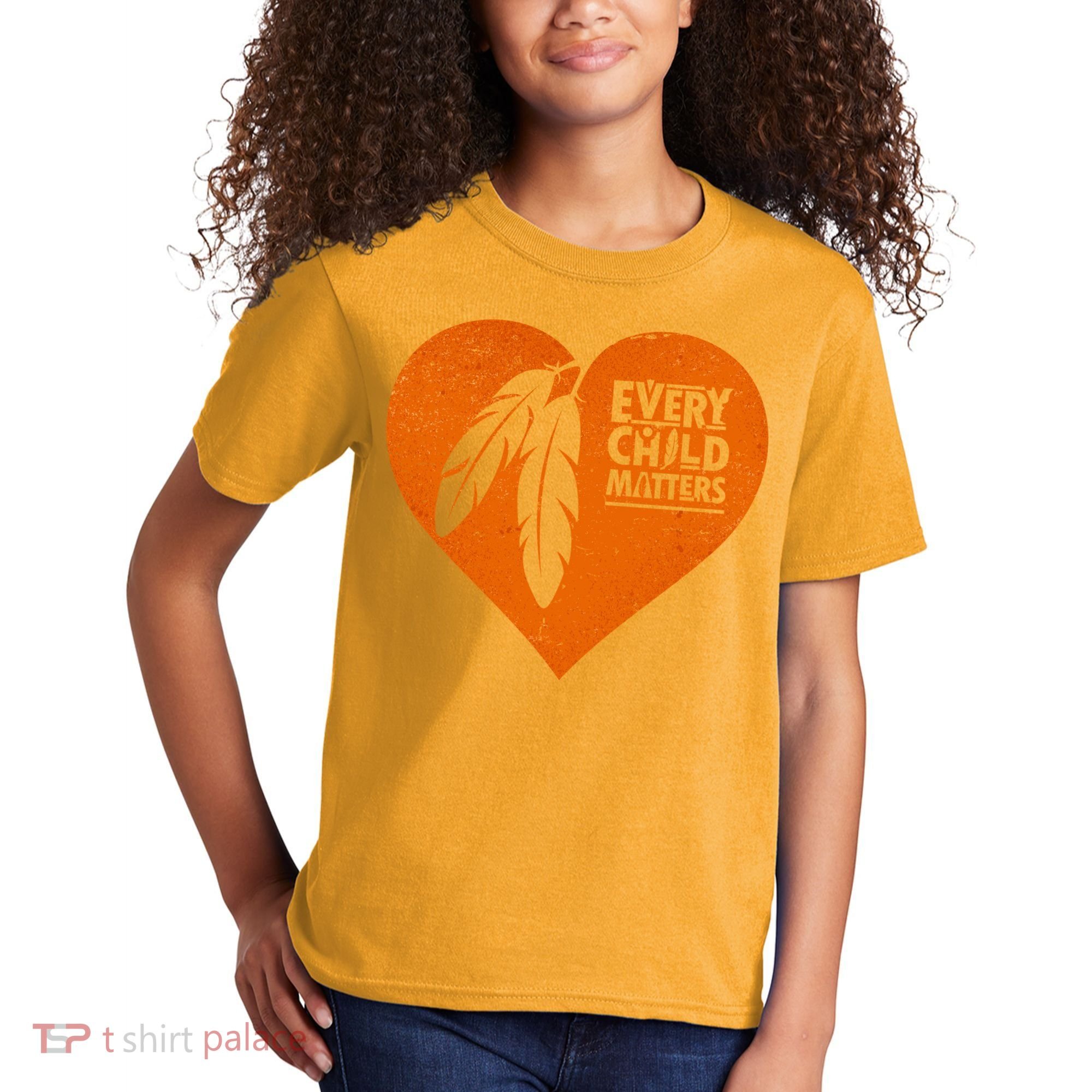 Every Child Matters Native American Feather Heart Kids T-Shirt