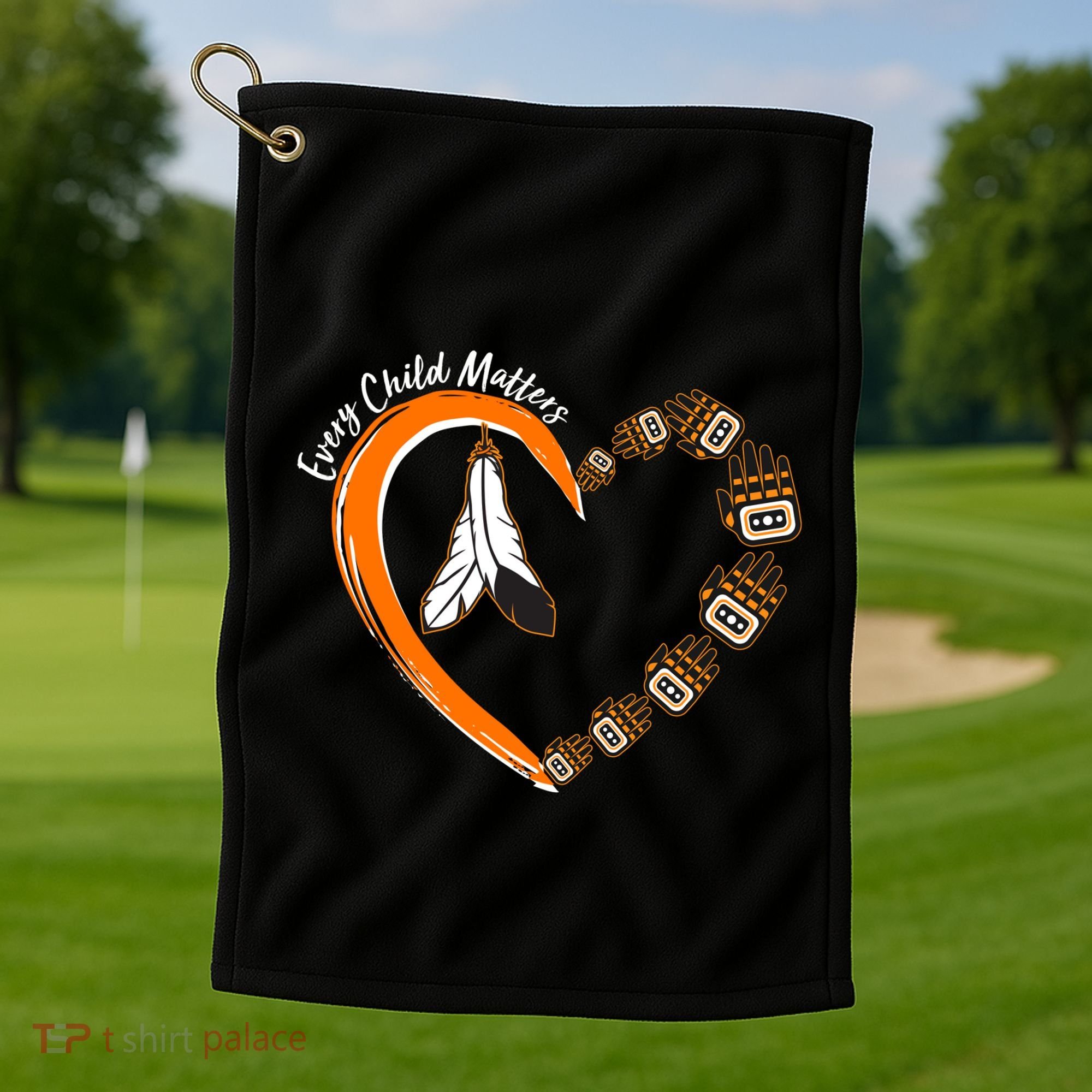 Every Child Matters Wear Orange Feather Heart Golf Towel