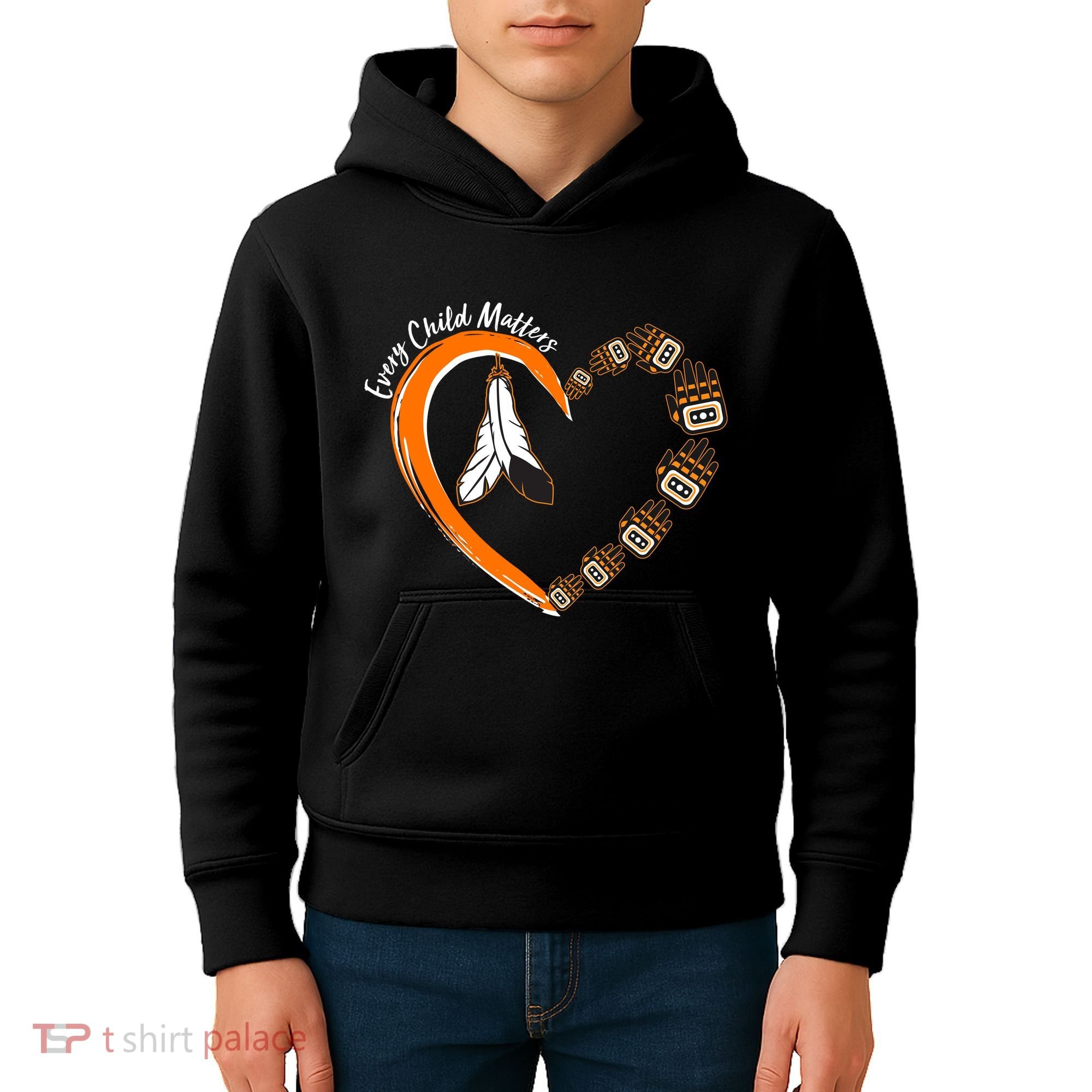 Every Child Matters Wear Orange Feather Heart Kids Hoodie