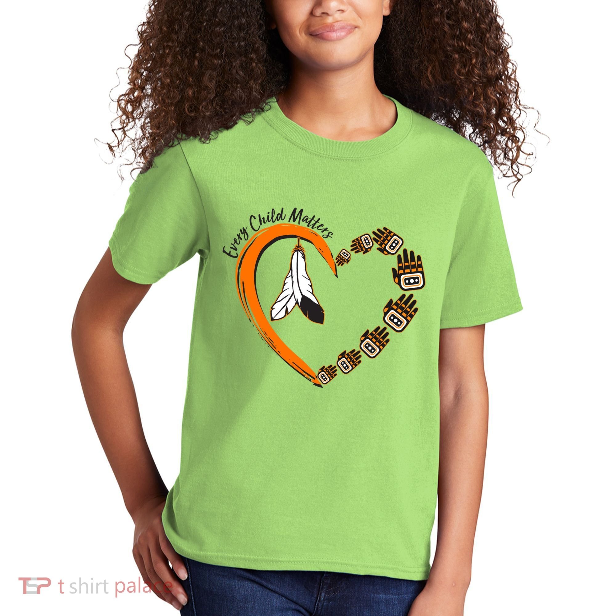 Every Child Matters Wear Orange Feather Heart Kids T-Shirt