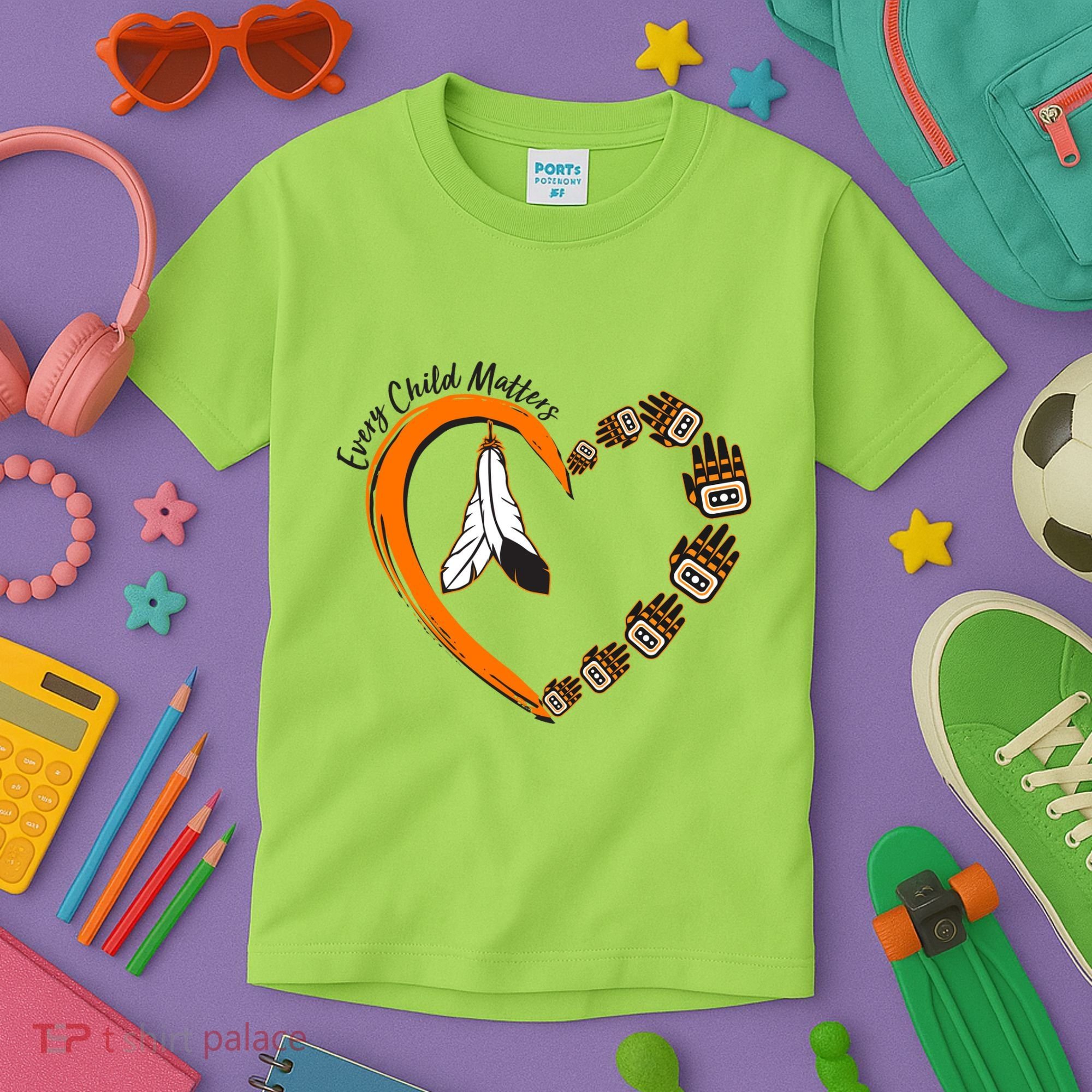 Every Child Matters Wear Orange Feather Heart Kids T-Shirt
