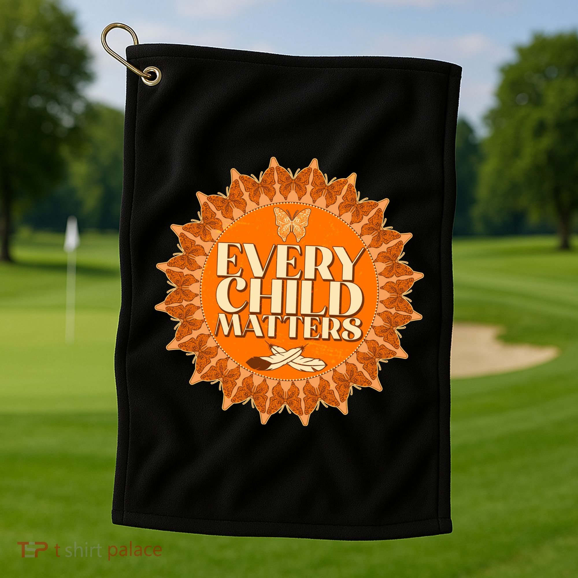 Every Child Matters Orange Butterfly Sun Flower Golf Towel