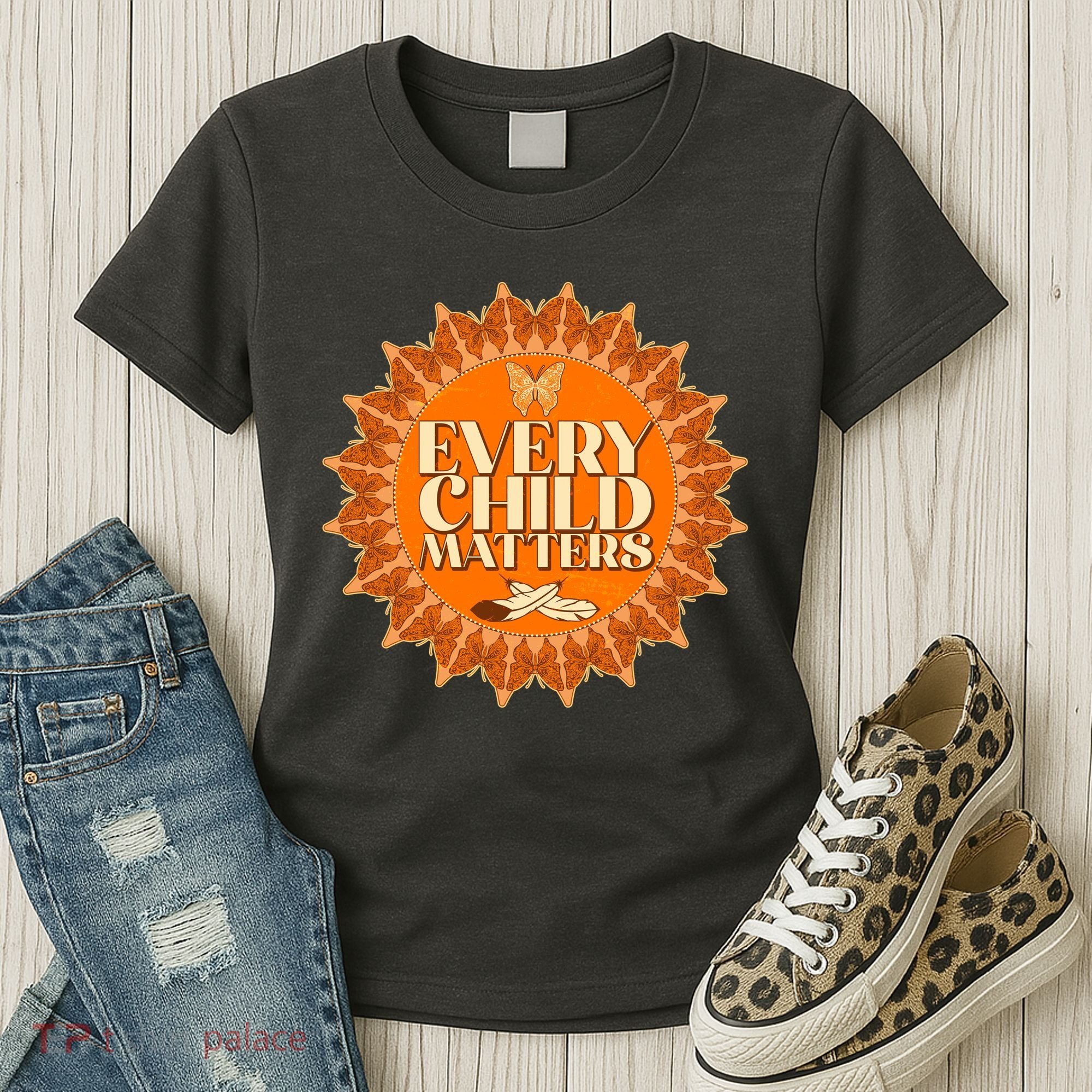 Every Child Matters Orange Butterfly Sun Flower Women's T-Shirt