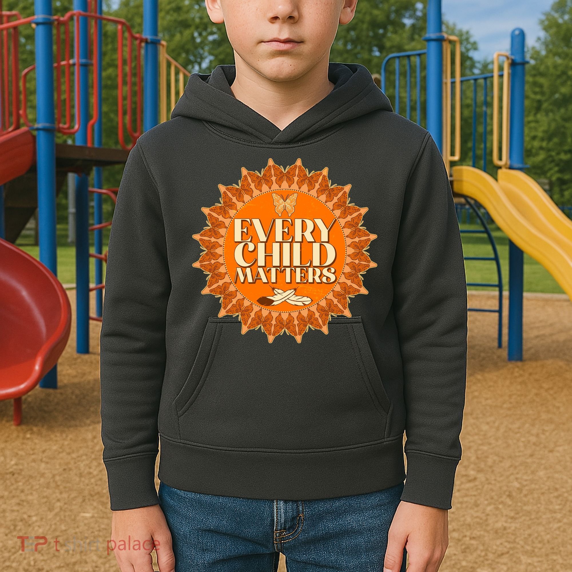 Every Child Matters Orange Butterfly Sun Flower Kids Hoodie