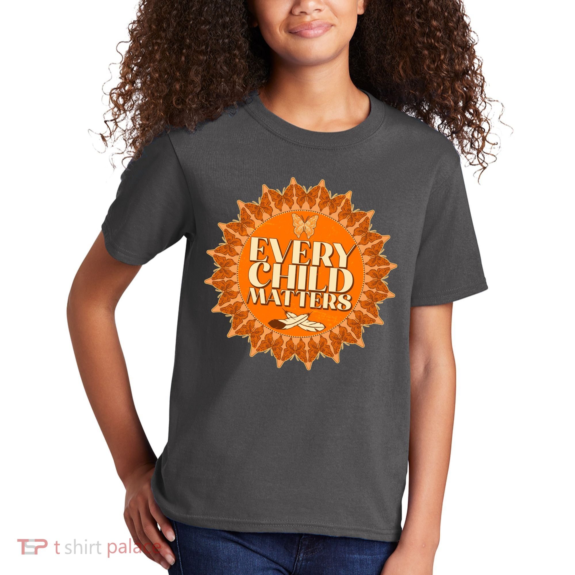 Every Child Matters Orange Butterfly Sun Flower Kids T-Shirt
