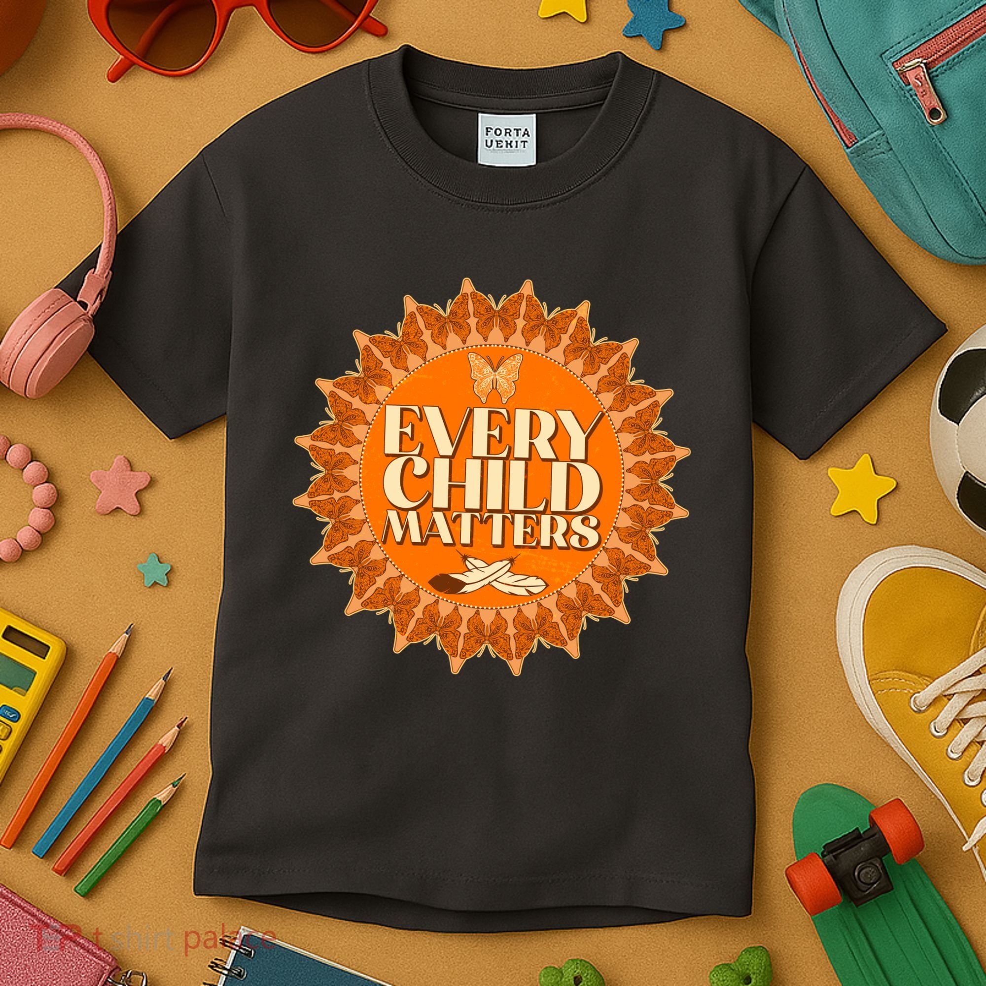 Every Child Matters Orange Butterfly Sun Flower Kids T-Shirt