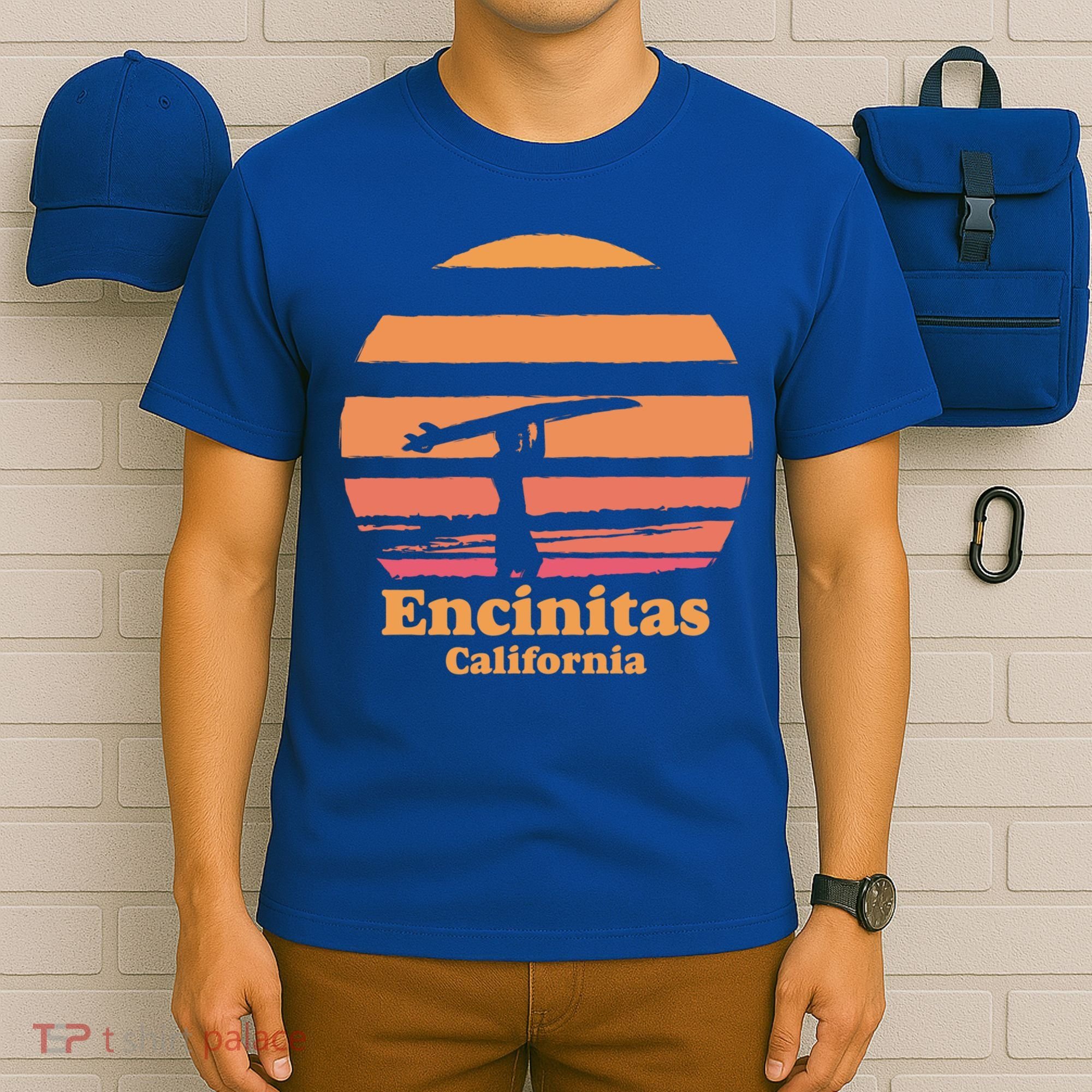 Encinitas California Retro Surf Vintage Surfing Sun 70's Gift T-Shirt