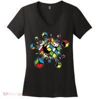 Exploding Cube Speed Cubing Puzzle Master Women's V-Neck T-Shirt thumb 0