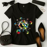 Exploding Cube Speed Cubing Puzzle Master Women's V-Neck T-Shirt thumb 2