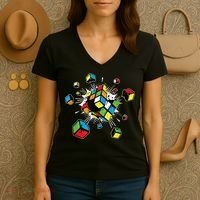 Exploding Cube Speed Cubing Puzzle Master Women's V-Neck T-Shirt thumb 3