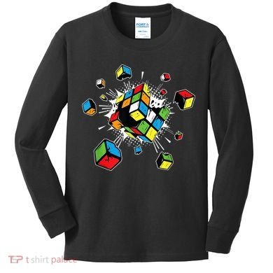 Exploding Cube Speed Cubing Puzzle Master Kids Long Sleeve Shirt