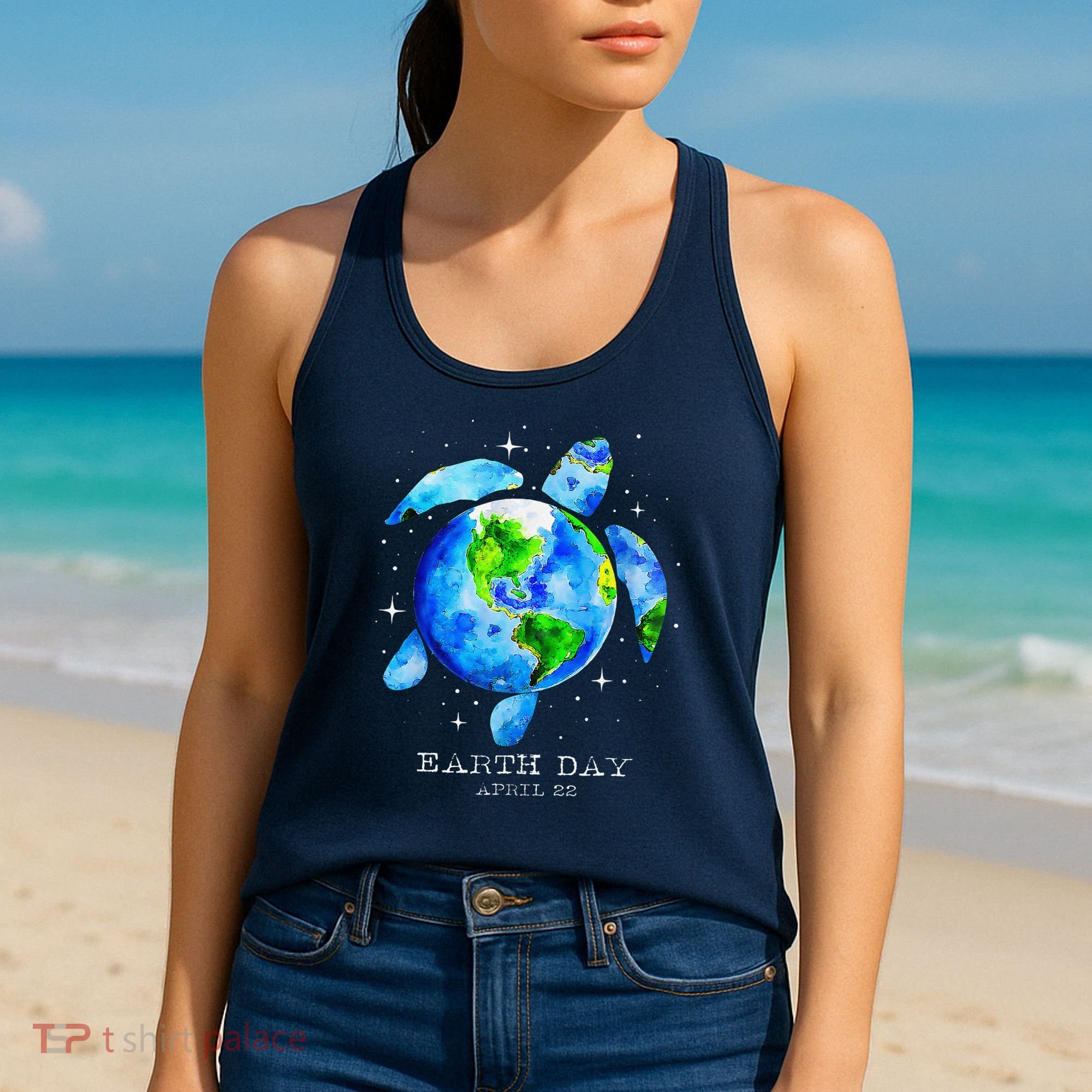 Earth Day 2024 Restore Earth Sea Turtle Art Save The Planet Women's Tank Top