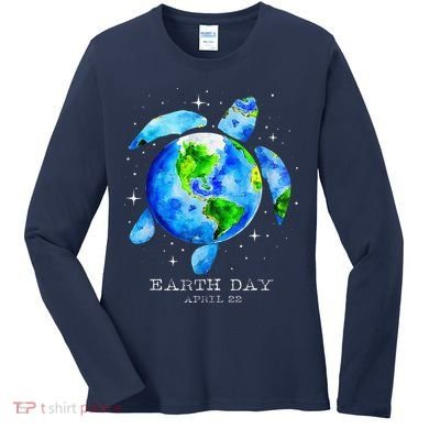 Earth Day 2024 Restore Earth Sea Turtle Art Save The Planet Women's Long Sleeve Shirt