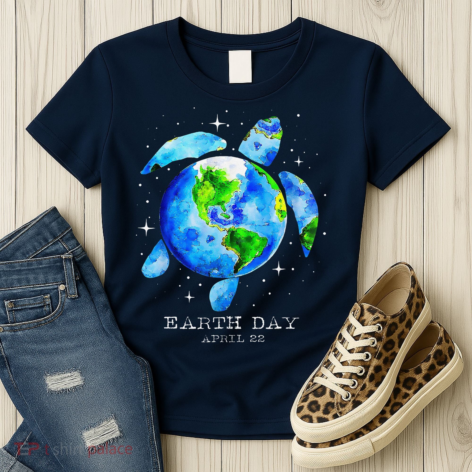 Earth Day 2024 Restore Earth Sea Turtle Art Save The Planet Women's T-Shirt