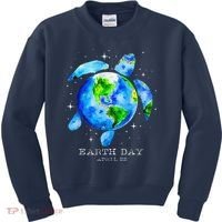 Earth Day 2024 Restore Earth Sea Turtle Art Save The Planet Kids Sweatshirt thumb 0