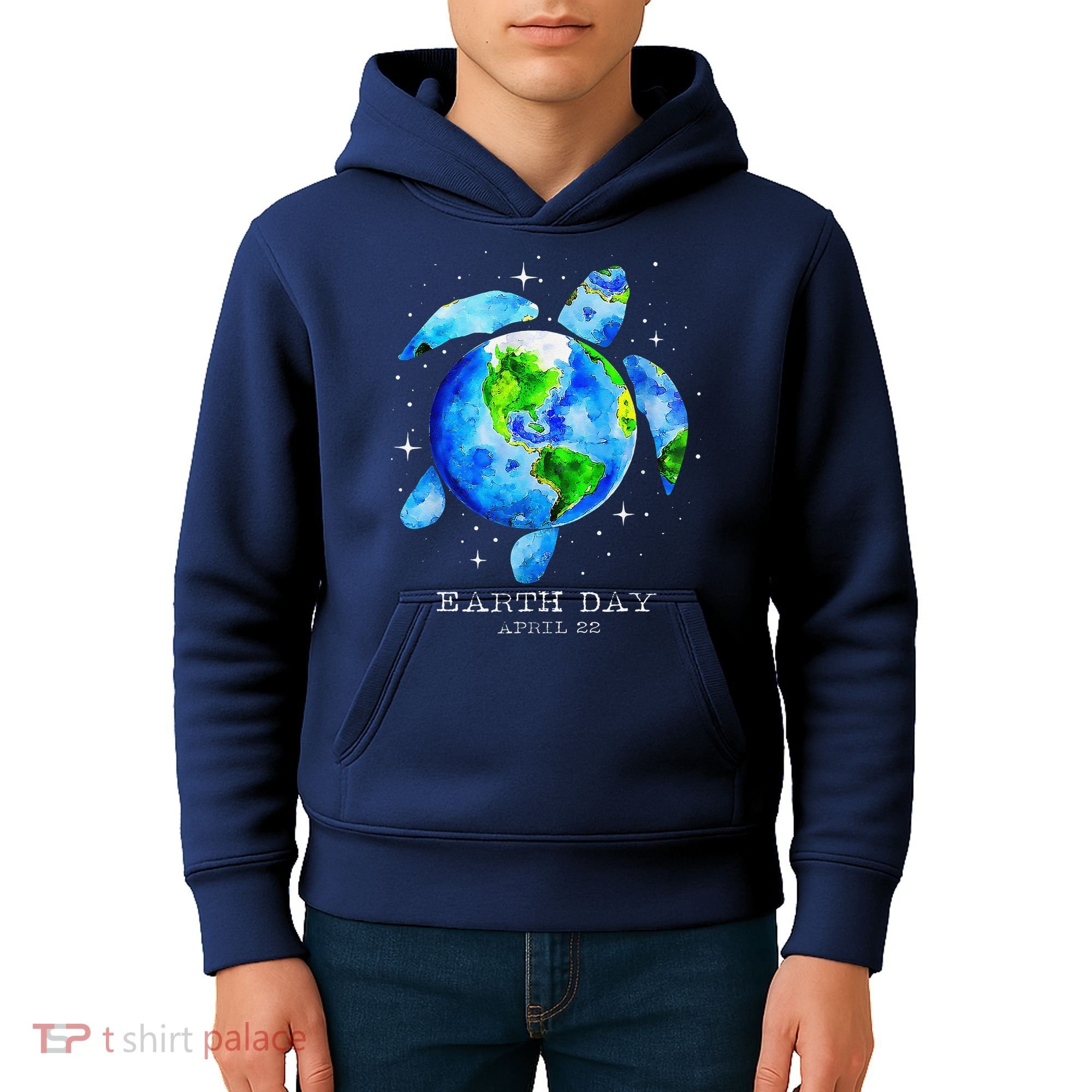 Earth Day 2024 Restore Earth Sea Turtle Art Save The Planet Kids Hoodie