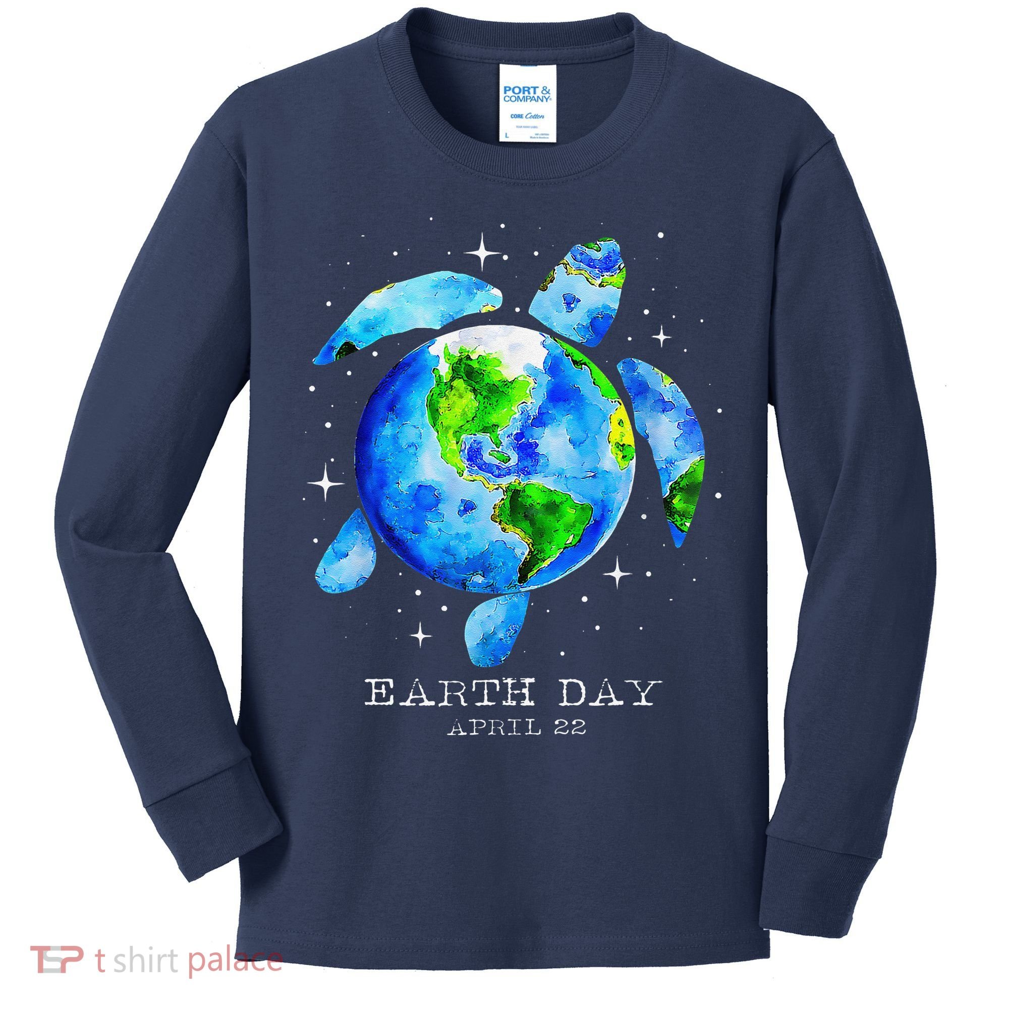 Earth Day 2024 Restore Earth Sea Turtle Art Save The Planet Kids Long Sleeve Shirt