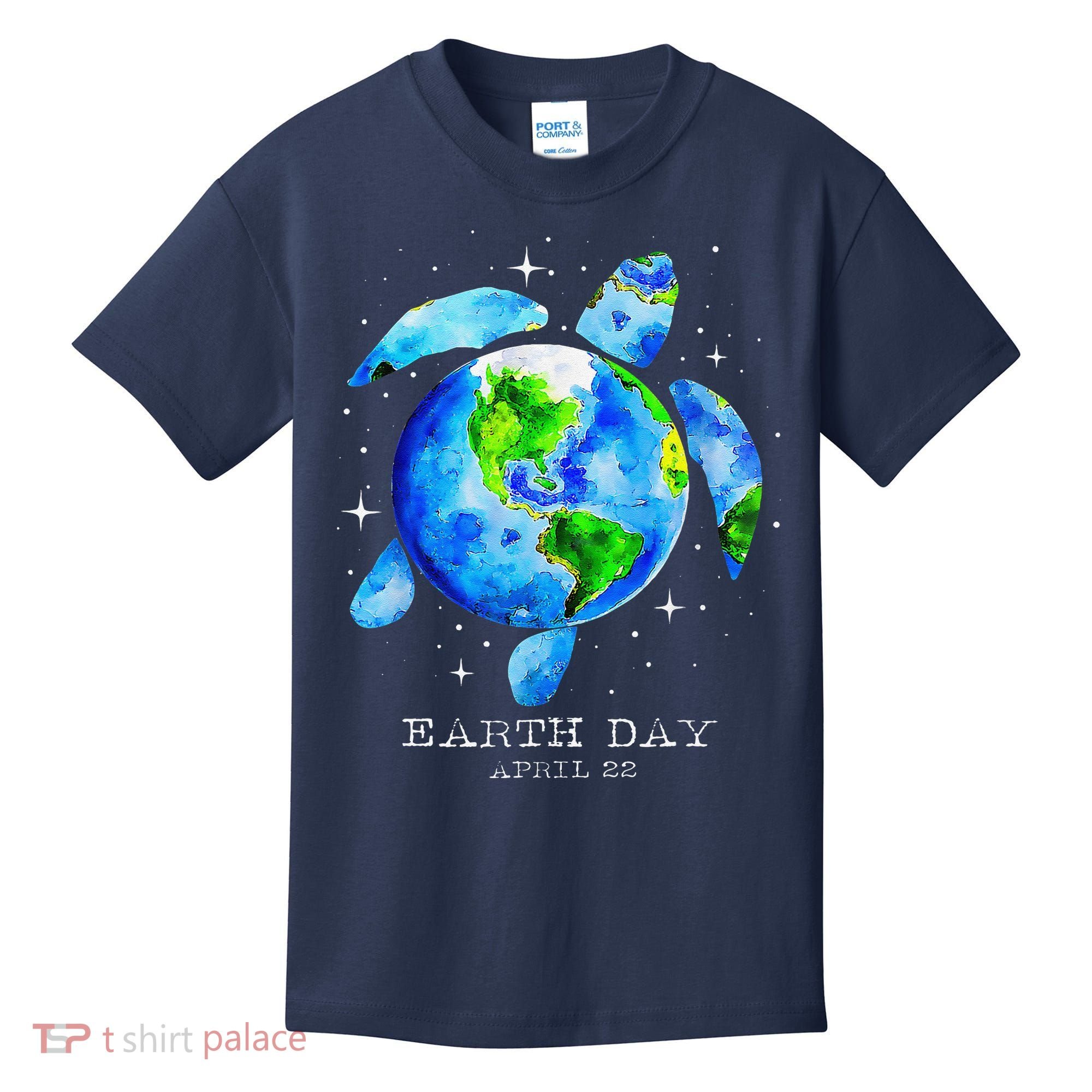Earth Day 2024 Restore Earth Sea Turtle Art Save The Planet Kids T-Shirt