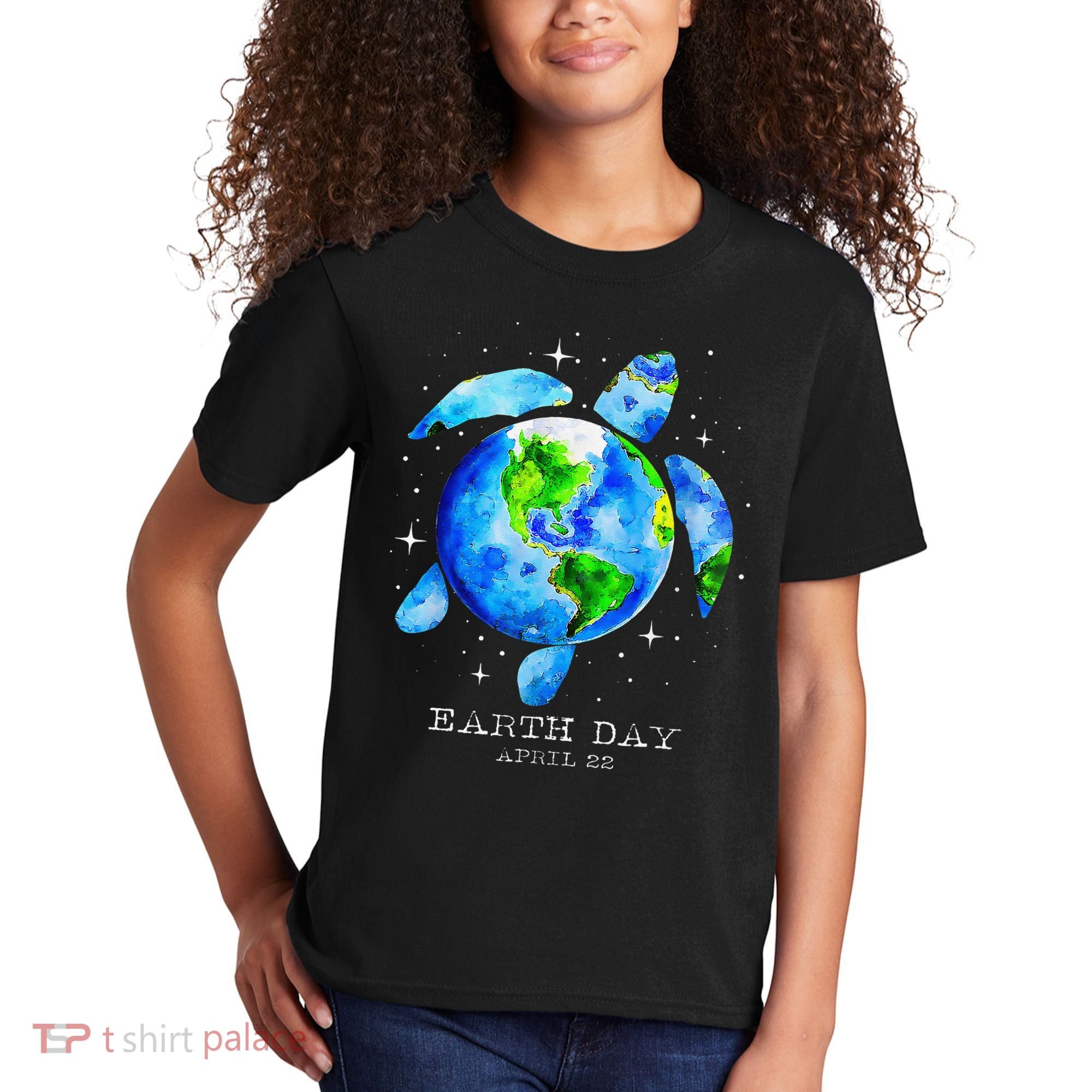 Earth Day 2024 Restore Earth Sea Turtle Art Save The Planet Kids T-Shirt