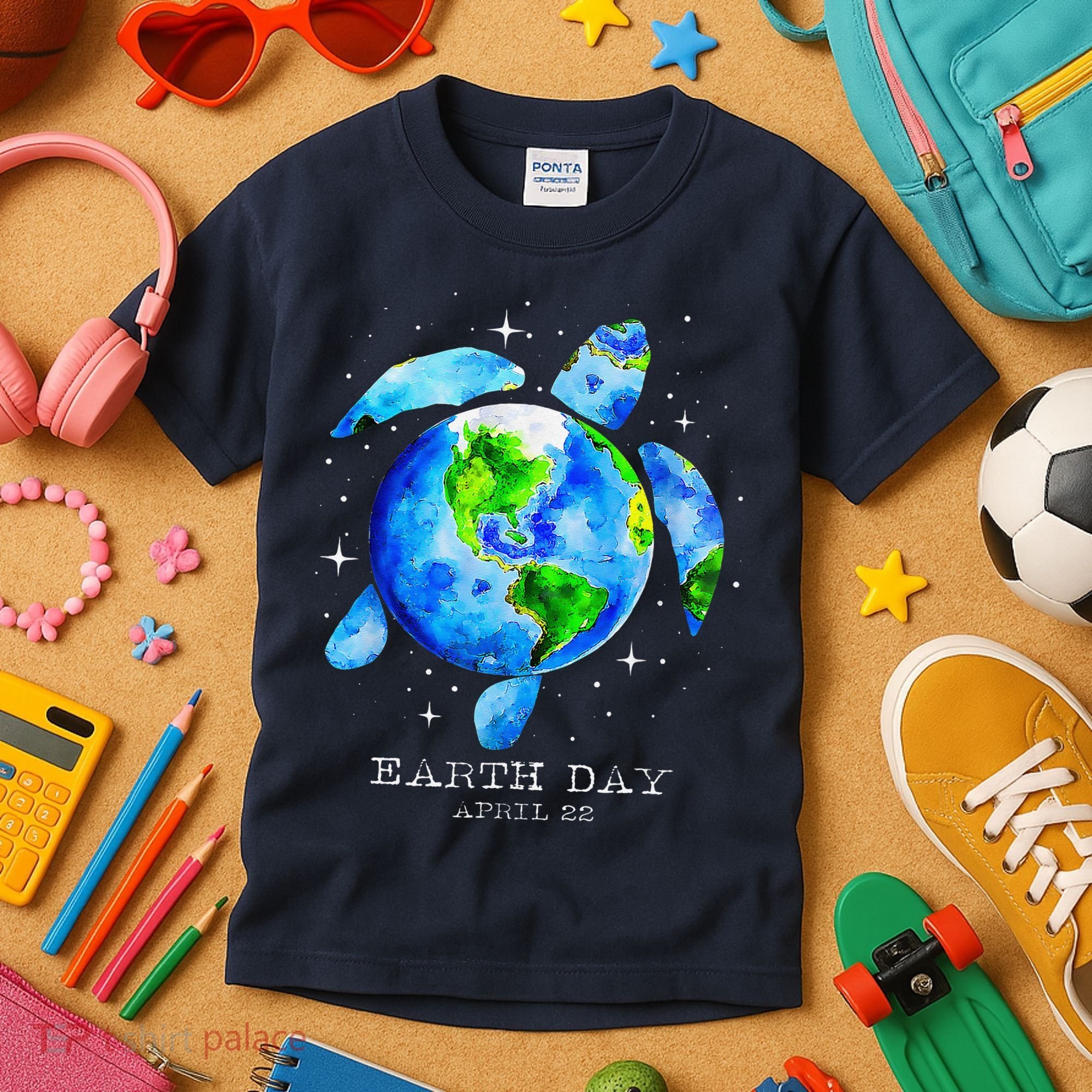 Earth Day 2024 Restore Earth Sea Turtle Art Save The Planet Kids T-Shirt
