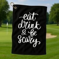 Eat Drink And Be Scary Funny Halloween Party Golf Towel thumb 1