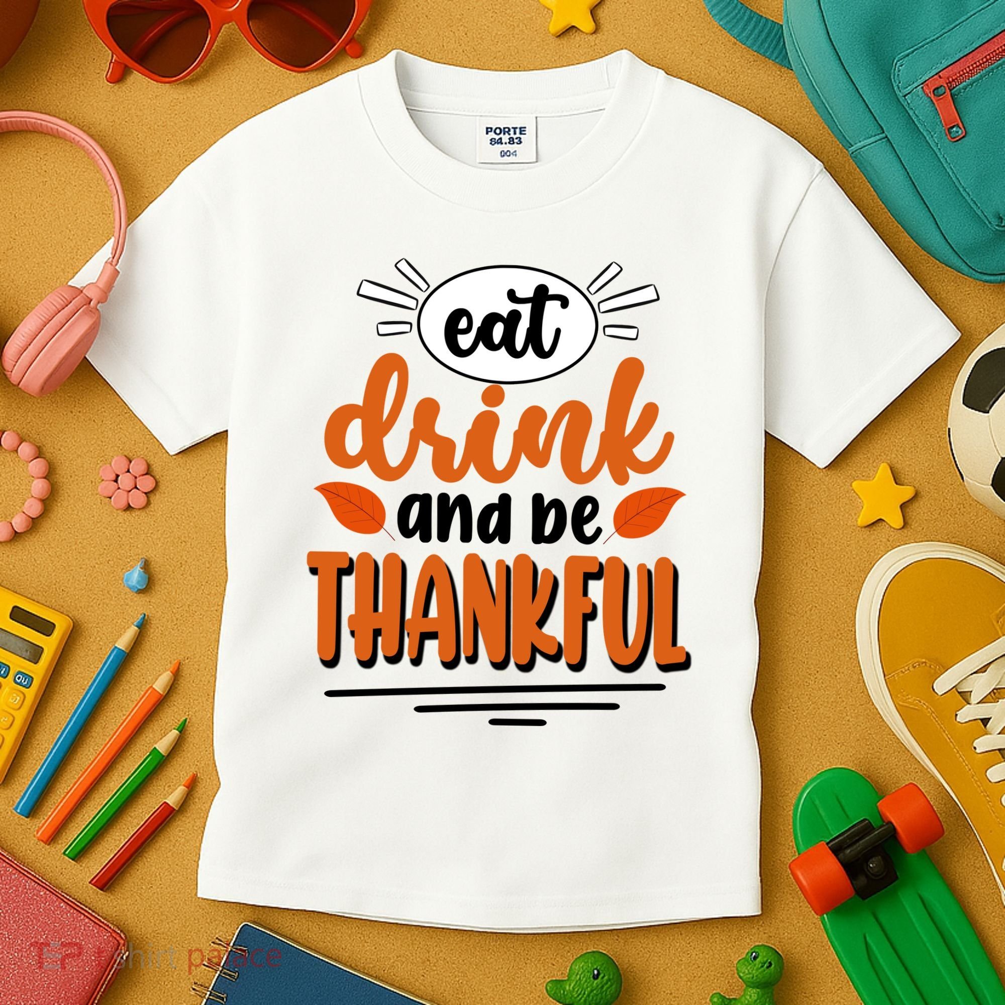 Eat Drink And Be Thankful Thanksgiving Kids T-Shirt