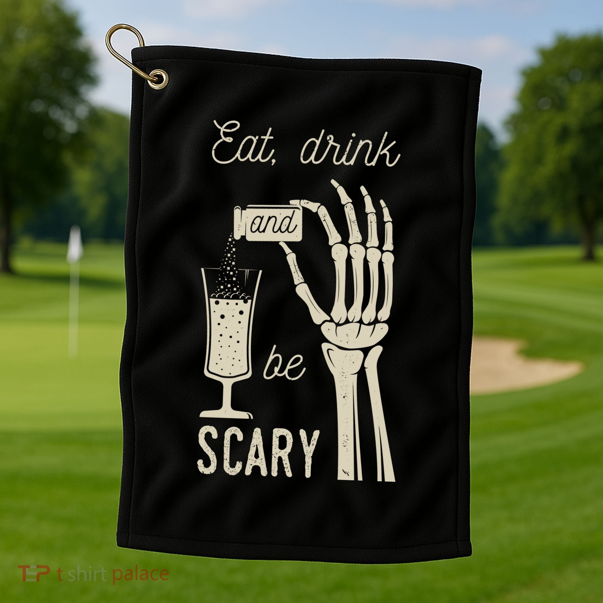 Eat Drink And Be Scary Halloween Party Design Golf Towel